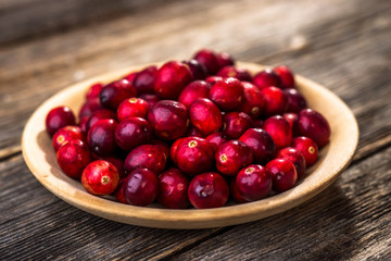 Fresh cranberry on wooden background