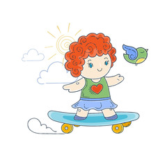 Vector illustration of skating girl.