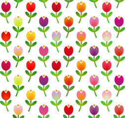 Seamless pattern in simple cartoon style with motley tulips. Vector illustration