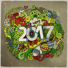 Cartoon cute doodles hand drawn 2017 year illustration