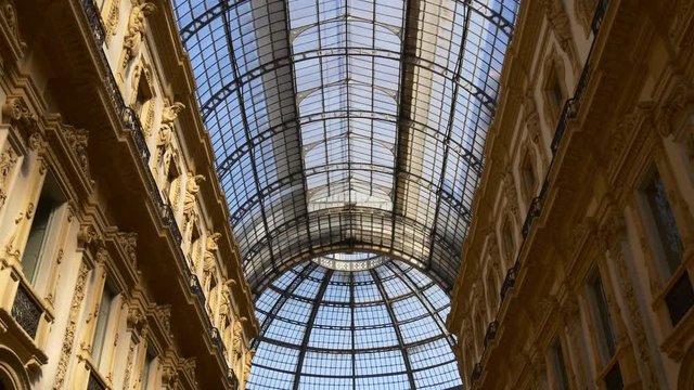 victor emmanuel II shopping gallery inside panorama 4k milan italy
