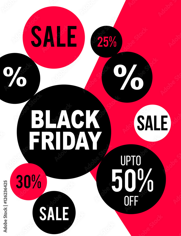 Wall mural Black Friday flyer design in red, white and black color circles