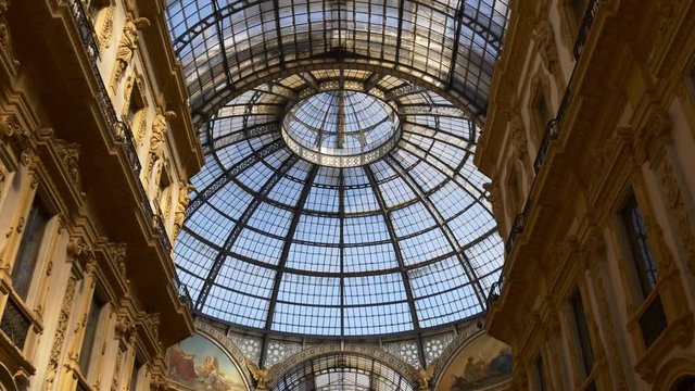 victor emmanuel II shopping gallery dome inside panorama 4k milan italy
