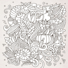 Cartoon vector hand-drawn Doodle Thanksgiving. Sketchy design