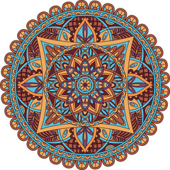 Oriental pattern. Colored round Arabic, Indian, American, Moroccan ethnic ornament such as adult coloring book, batik, t-shirt print. Mandala. Vector illustration.