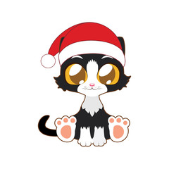 Illustration of a cute black cat in Santa hat