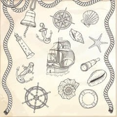Hand drawn nautical illustrations.