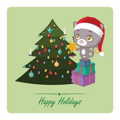 Cute cat wanting to put up a star shaped ornament to the top of