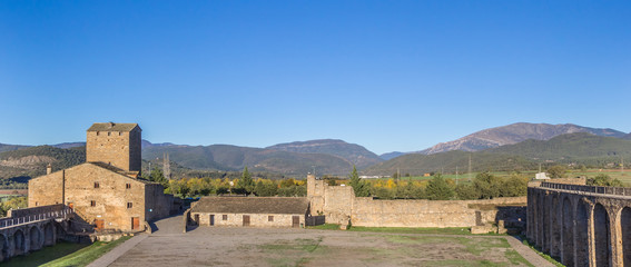 Fototapeta na wymiar Panorama of the courtyard of the medieval castle in Ainsa
