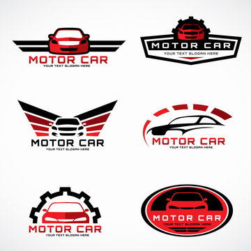 Red and black car wings logo for business and service vector set design