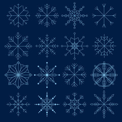 Snowflakes collection painted by hand.