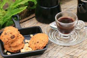 Cashew cookies with hot coffee