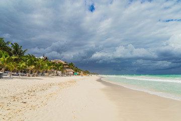 Beautiful beach. Storm sky over the sea/ Tulum, Mexico