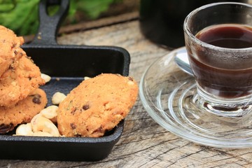 Cashew cookies with hot coffee