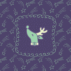 Christmas and New Year vintage ornate frame with Santa's deer symbol