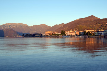 Panoramic view of the small town of Iseo and Lake Iseo in Bresci
