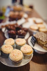 Close-up of chocolate cupcakes at counter