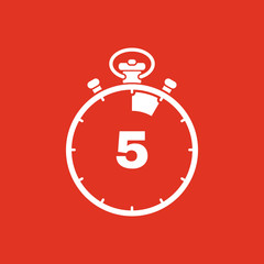 The 5 seconds, minutes stopwatch icon. Clock and watch, timer, countdown, stopwatch symbol. UI. Web. Logo. Sign. Flat design. App. Stock