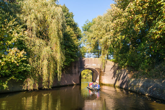 Tourboat and bridge over canal in Naarden, Netherlands