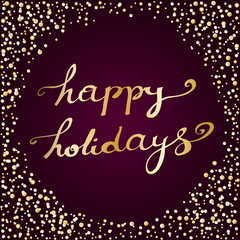 Holiday Greeting Card With Golden Flakes And Lettering