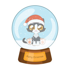 Lovely snowglobe with a black cat in Santa hat inside