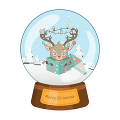Lovely snowglobe with a reindeer with decorated antlers inside