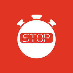 The stop stopwatch icon. Clock and watch, timer, countdown, stopwatch symbol. UI. Web. Logo. Sign. Flat design. App.