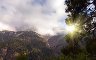 Turkish landscape with Olympos mountain.