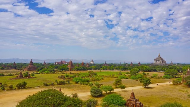Landscape with Temples in Bagan, Myanmar (Burma), zoom timelapse 4k
