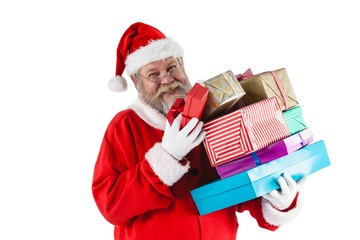Portrait of santa claus holding a presents