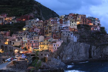 Fototapeta na wymiar Manarola Cinque Terre Italy at Dusk