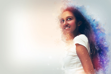 Creative watercolor effect on photo of woman