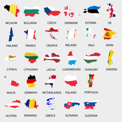 simple color flags all european union countries like maps  collection eps10