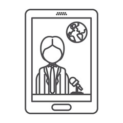 Journalist inside smartphone icon. Broadcasting news technology media and communication theme. Isolated design. Vector illustration