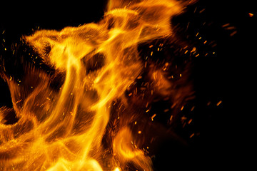 fire flames with sparks on a black background