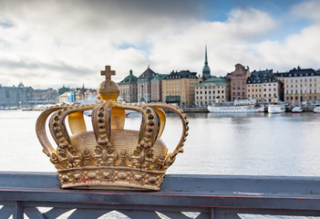 Skeppsholmsbron With Its Famous Golden Crown In Stockholm
