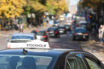 Photo sur Aluminium Stockholm the taxi car on the street