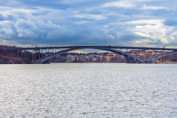 Fototapeta premium Bridge over the water in the bay at Stockholm, Sweden
