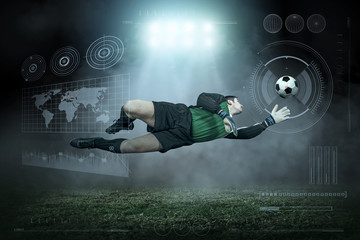 Soccer player with ball in action outdoors