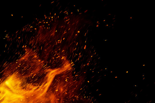 fire flames with sparks on a black background