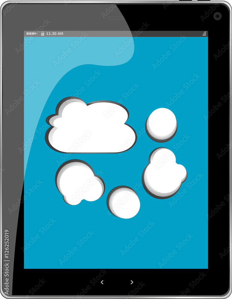 Poster cloud-computing connection on the digital tablet pc. conceptual image. isolated on white.
