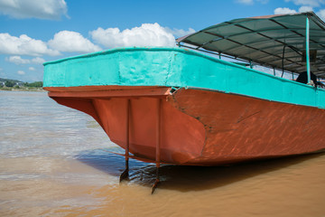 Stern of Iron transportation boat in Mae Khong River,Laos.