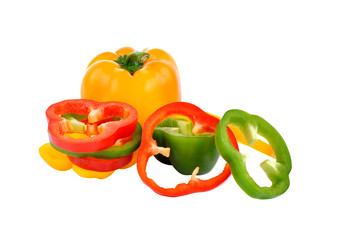 Sweet pepper slices isolated on  white background