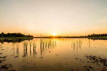 sunset on the lake landscape