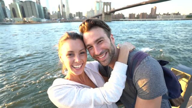 In love couple enjoying sunset on Brooklyn heights, NYC