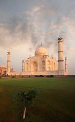 Taj Mahal Front Lawn Sunrise Morning Fiery Sky