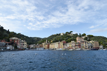 Fototapeta na wymiar Portofino colorful facades of the houses on the sea