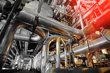 Industrial zone, Steel pipelines, valves and tanks