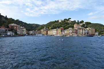Fototapeta na wymiar Portofino colorful facades of the houses on the sea