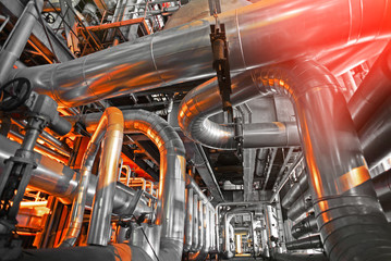 Industrial zone, Steel pipelines, valves and tanks